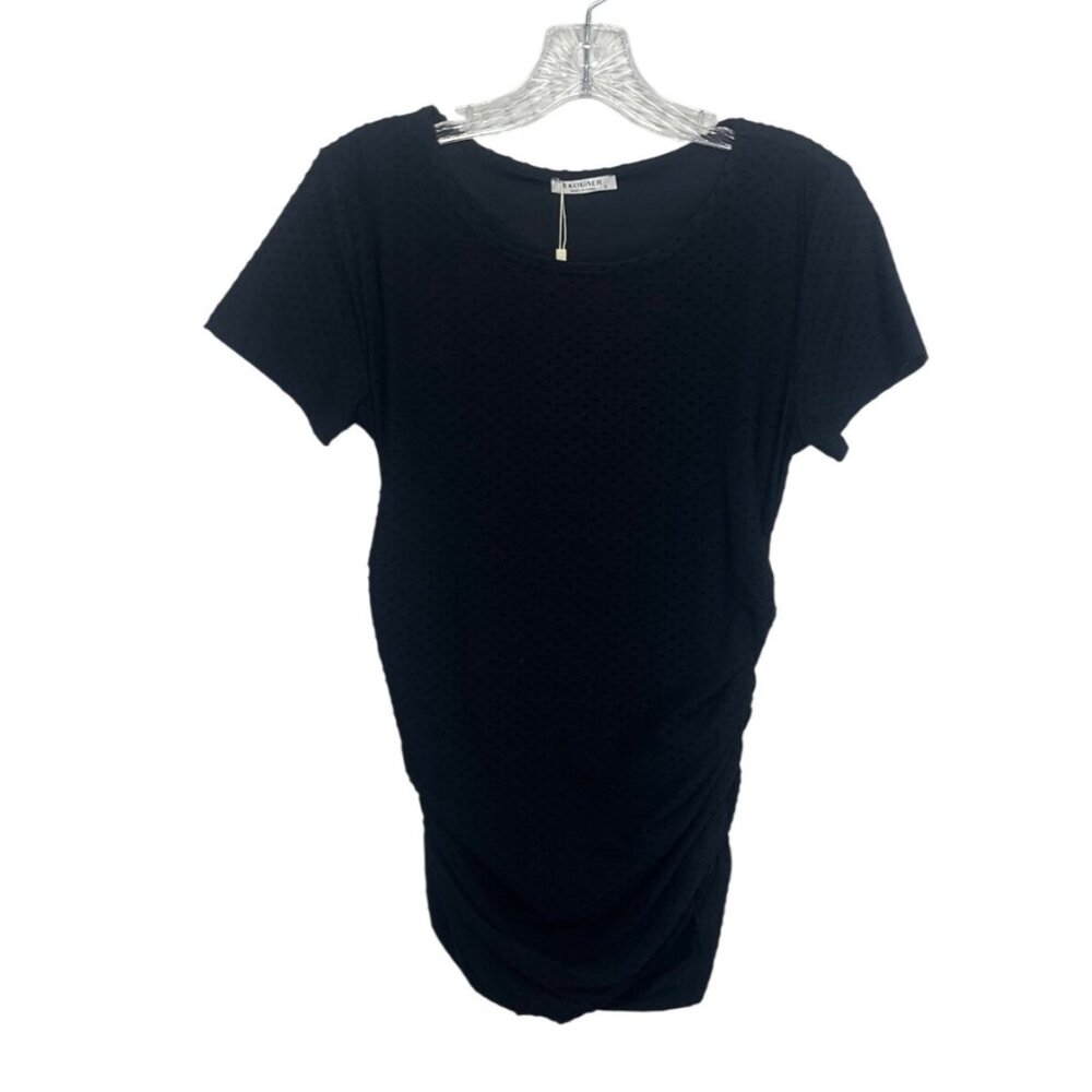 Ekouaer Textured Short Sleeve Maternity Shirt Ruched Small Black New Summer